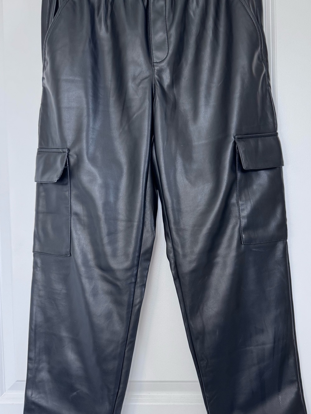 GAP Black Faux Leather Cargo Trousers